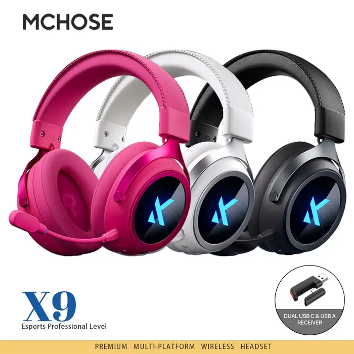 MCHOSE X9 casque de jeu sans fil 53mm 7.1 son Surround C-Media carte son professionnelle Tri Mode 2.4G BT e-sports