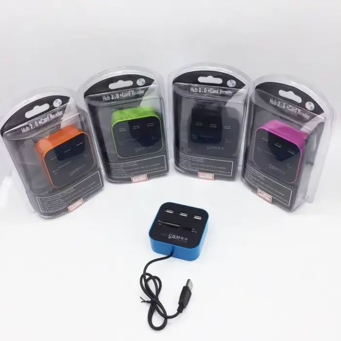 Hub USB 2.0 haute vitesse 3 Ports avec lecteur de carte Mini Hub USB Combo tout en un adaptateur séparateur USB pour ordinateur portable