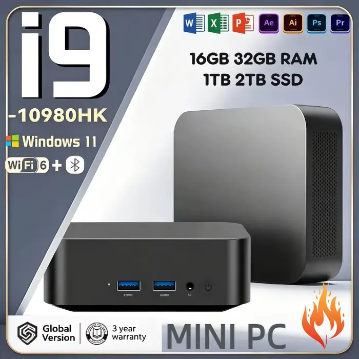 Mini PC haute performance Intel Core i9-10980HK 16 Go DDR4 2 To SSD Windows 11 Pro WiFi 6 BT5.2 Ordinateur de bureau 4K