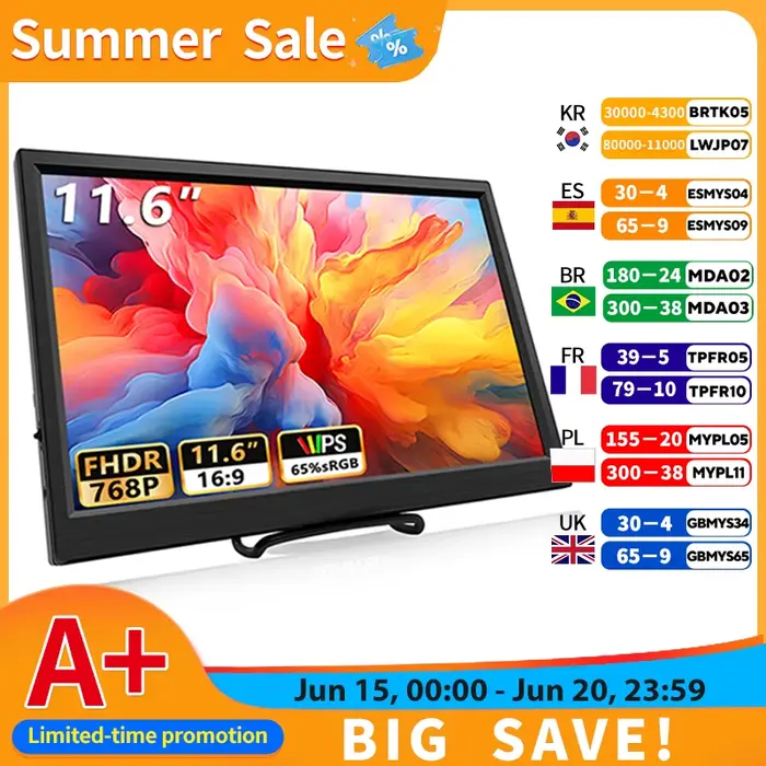 Moniteur portable compatible HDMI pour ordinateur portable, deuxième écran de jeu, affichage arc-en-