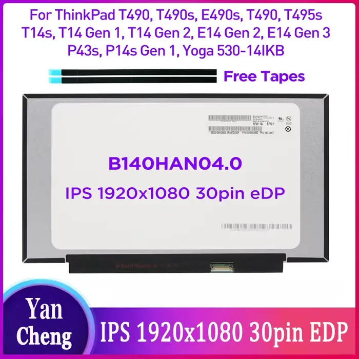 14.0 écran LCD d'ordinateur portable B140HAN04.0 pour Lenovo ThinkBook T490 T490s T495s P43s T14s P14s T14 Gen 1 E14 Gen 2 FHD IPS 30pin eDP