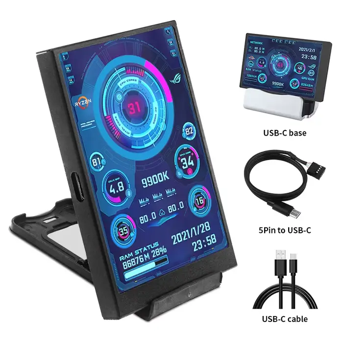 3.5/5 pouces IPS type-c écran secondaire Mini ordinateur USB affichage CPU GPU RAM HDD moniteur avec support boîtier en métal pas d'utilisation AIDA64