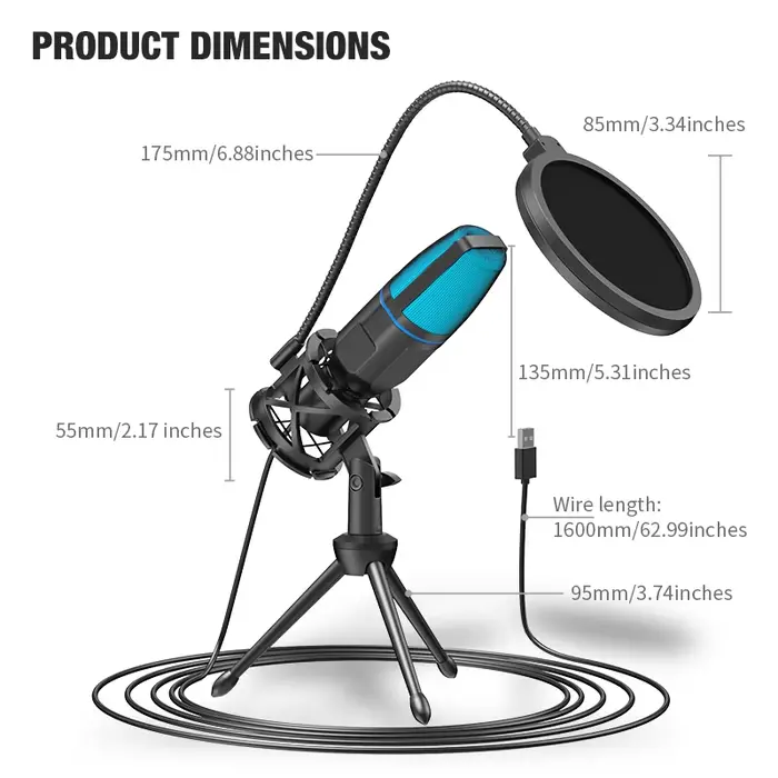 Microphone USB à condensateur RVB