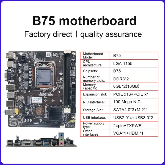 ENVINDA B75 carte mère LGA 1155 double canal DDR3 mémoire SATA III USB 3.0 pour Intel Core i7 i5 i3 Xeon CPU B75