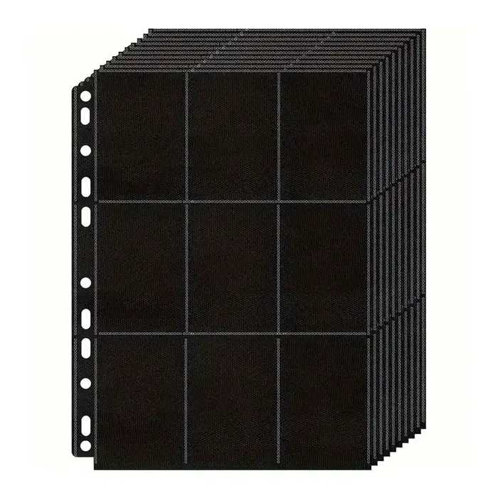 Lot de 10 pochettes noires à 9 compartiments pour classeur de cartes A4