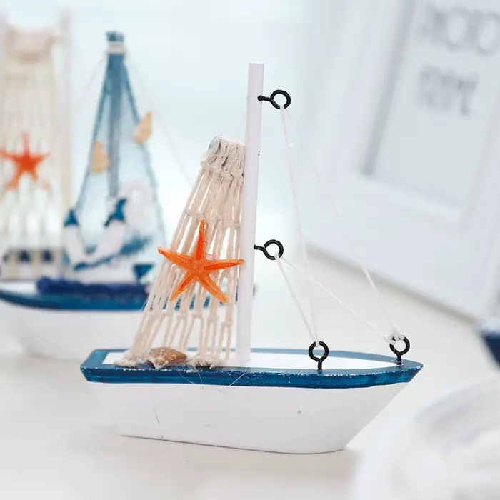 Décoration de bateau à voile en bois bleu