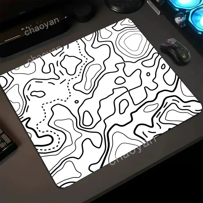 Petit tapis de souris carte topographique noir et blanc