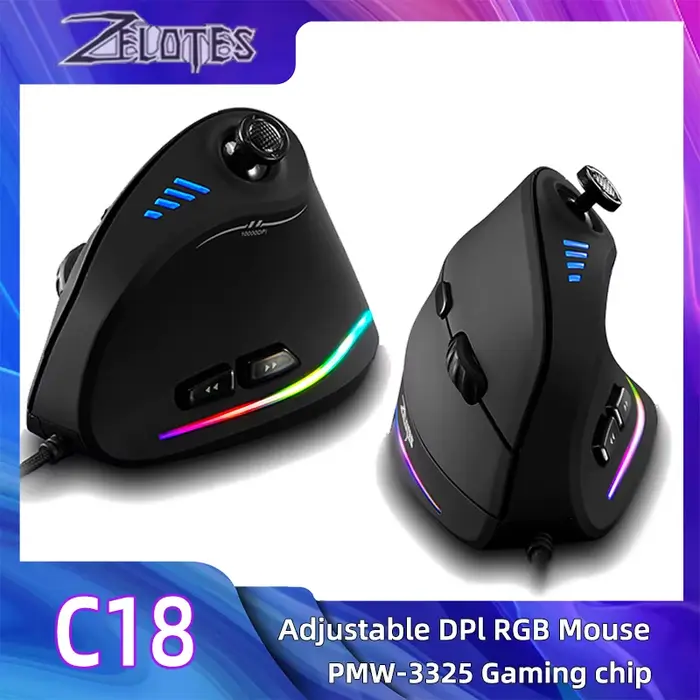 ZELOTES C-18 souris de jeu verticale 10000 DPI Programmable 11 boutons USB filaire rvb