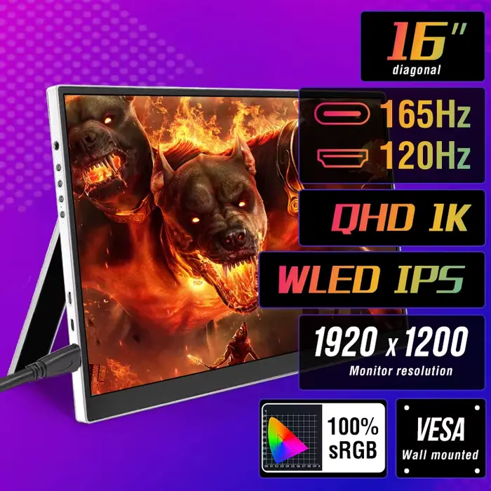 Moniteur de jeu Portable de 16 pouces, 165Hz/120Hz, 300cd/m, faible lumière bleue pour XBox PS4/5 Sw