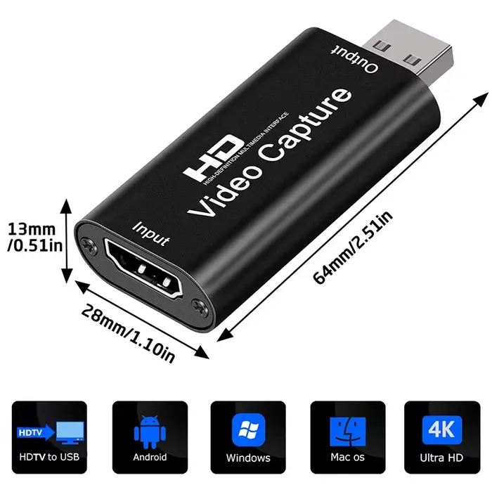 Carte de capture vidéo compatible HDMI vers USB 1080P USB 2.0 Game Grabber Box pour PS4 DVD Caméra PC Enregistrement Streaming en direct