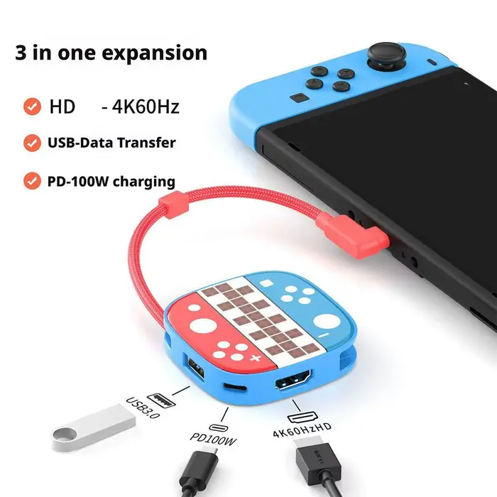 Pour Switch2 Type C Station d'accueil HDMI + USB3.0 + Port PD 3 en 1