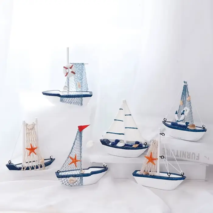Décoration de bateau à voile en bois bleu