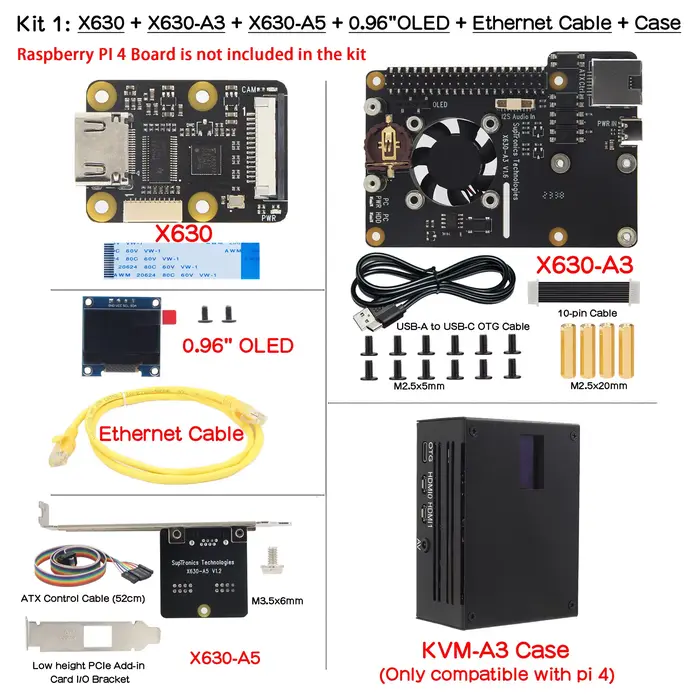 Kit Raspberry PI 4 PiKVM v3 HAT, télécommande, serveur d'overip, pikvm O & M, kvm, HDMI, CSI