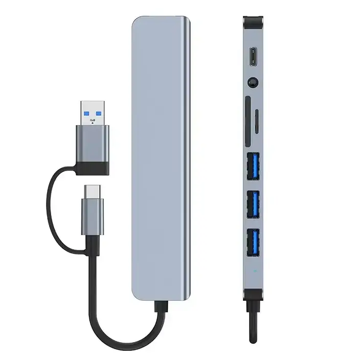 Hub USB Type-C 8 en 1 avec lecteur de carte Splitter USB 3.0 2.0 SD/TF