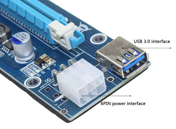 Carte Riser USB 3.0 PCI-E Express 1X à 16X