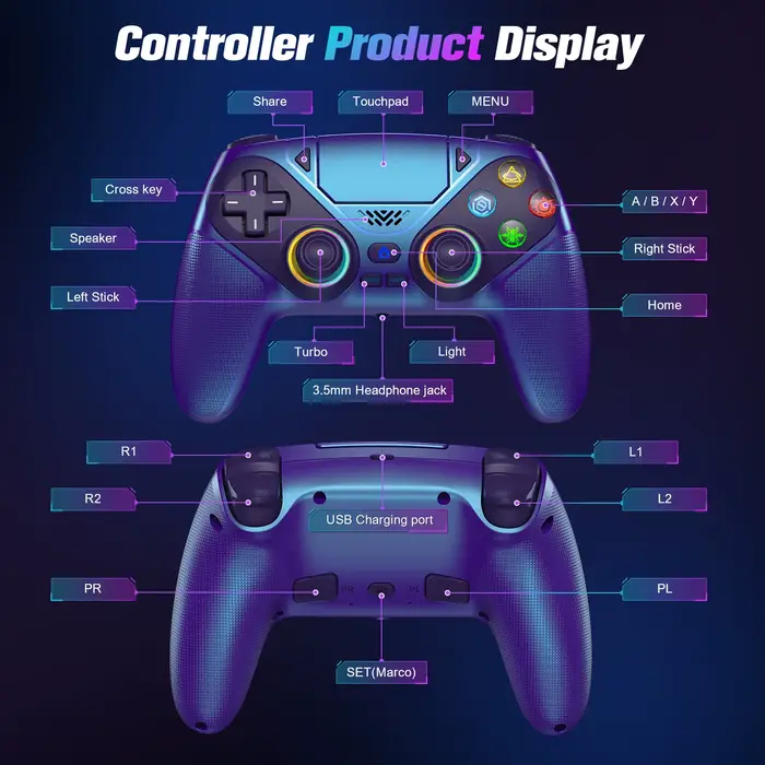 Manette sans fil pour Playstation 5/PS5/PS5 Pro/Slim/PC