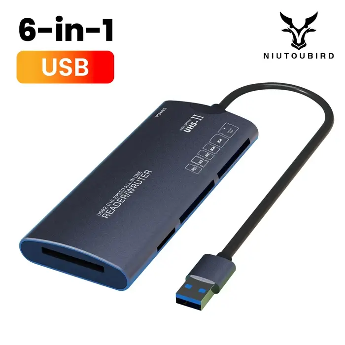 6EN 1 Lecteur de Carte Multifonctionnel Adaptateur de Transfert de Données USB Haute Vitesse Type C Lecture de Mémoire SD/TF/XD/CF/M2 Pour Appareils Photo Ordinateur