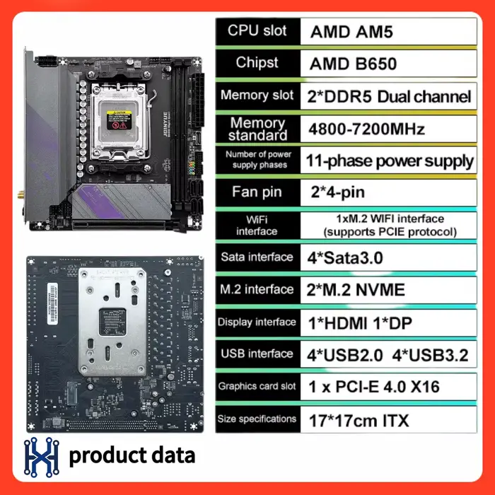 100% nouvelle carte mère JGINYUE B650i AM5 mini ITX prend en charge les processeurs Ryzen série 7000 DDR5 mémoire RAM