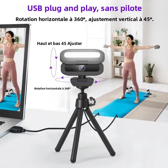 Webcam 4K pour PC avec lumière de remplissage LED