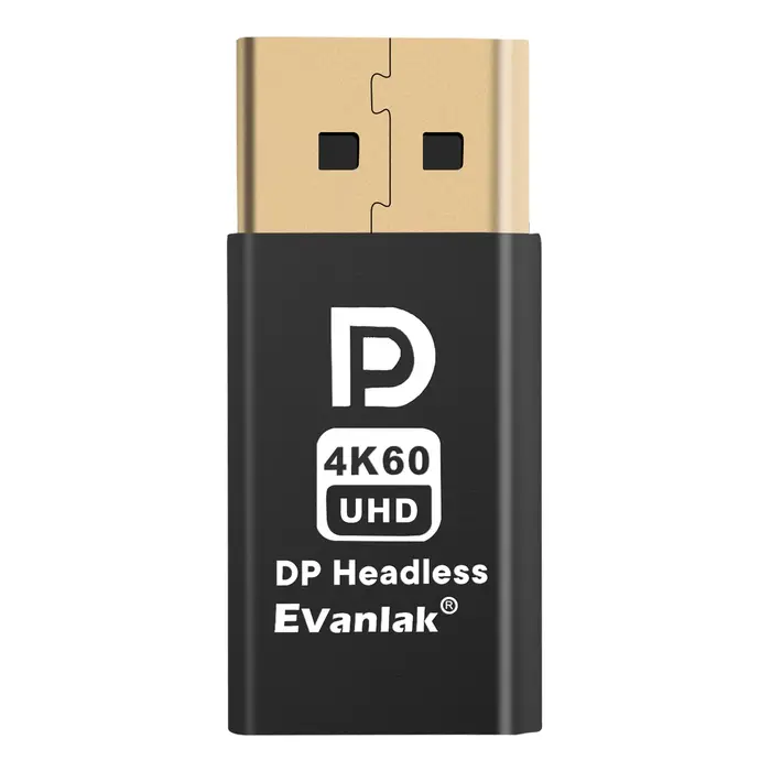 EVanlak Émulateur d'affichage sans tête DisplayPort 4K60HZ pour PC, Faux écran DP - compatible sans tête 1080@120Hz-4096x2160@60Hz FHD