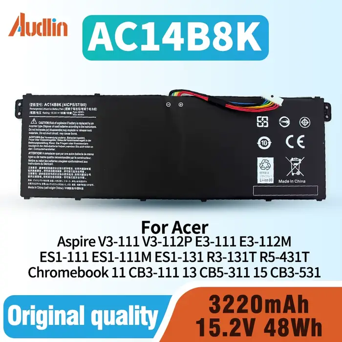 Batterie d'ordinateur portable AC14B8K pour Acer Aspire 5 A515-51 V3-372T R5-571T R7-371 ES1-511 Nit