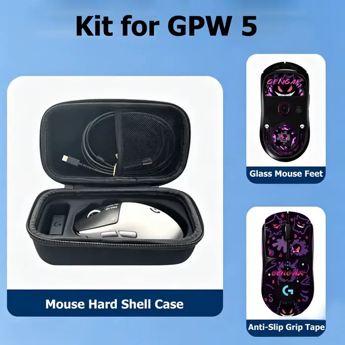 Kit d'accessoires de jeu : Bande antidérapante, patins de souris et étui de rangement, compatible av