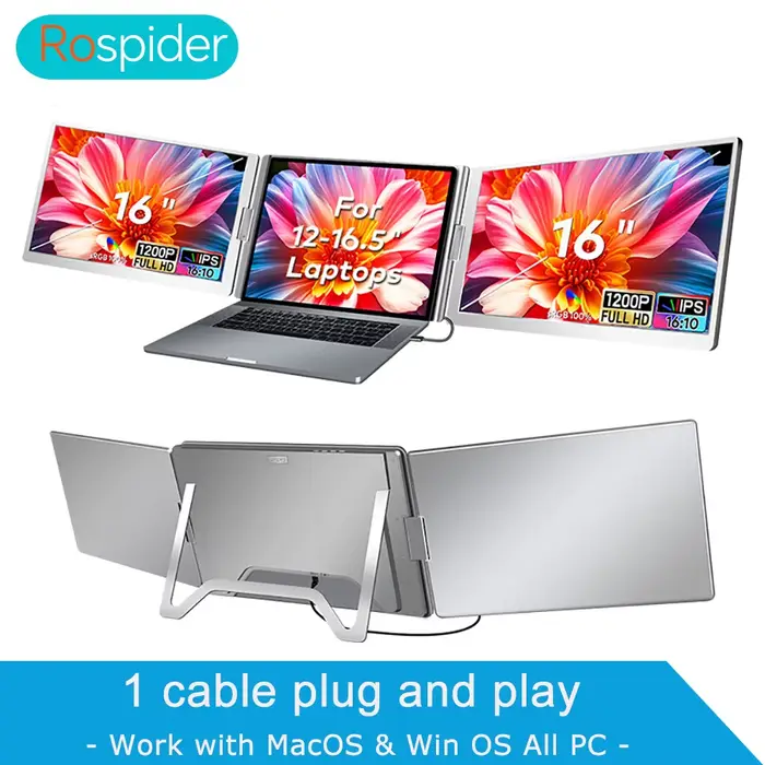 Écran double 14" à 16" Moniteur multiple étendu Sous-écran pour ordinateur portable Triple extension LCD compatible avec tous les PC Rospider