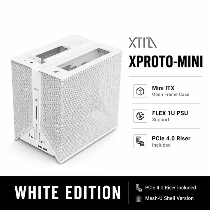Boîtier Mini ITX XTIA XPROTO-MINI Open Air, support FLEX 1U pour alimentation, châssis PC portable p