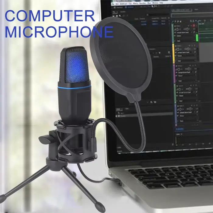 Microphone USB à condensateur RVB, fil de jeu, podcast, studio statique, streaming, ordinateur porta