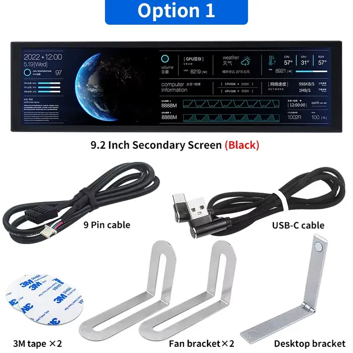 Écran secondaire IPS USB de 9.2 pouces, TURZX 1920x462, intelligent, pas besoin d'une Interface PH A