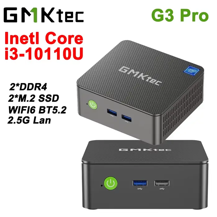 Mini PC GMKtec G3 Pro Intel Core i3-10110U, 2*DDR4, 2*M.2 SSD, Win11, WIFI6, BT5.2, 2.5G Lan, ordina