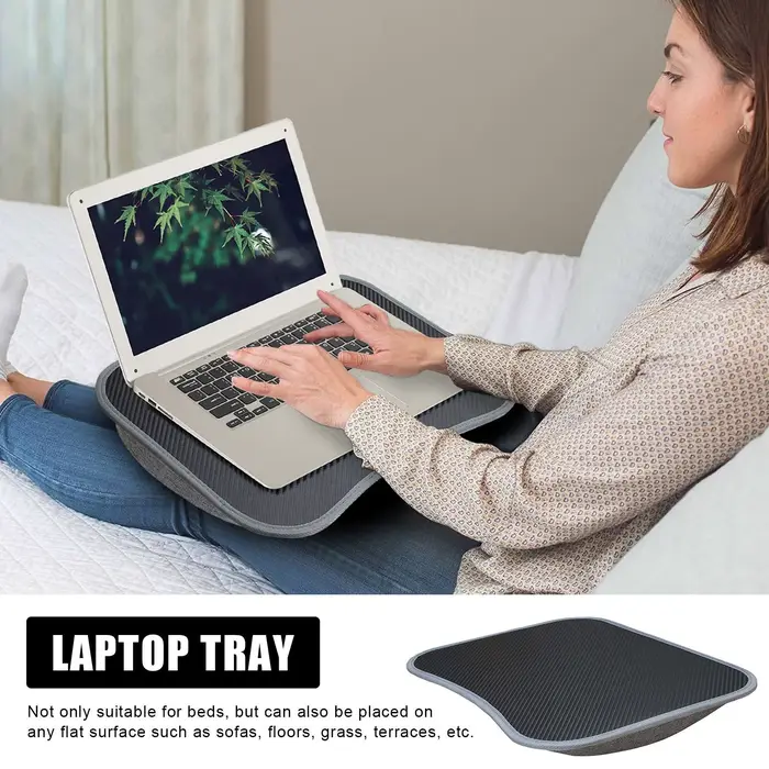 Support d'ordinateur portable avec coussin moelleux et plateau rembourré avec poignée pour le travail et les jeux