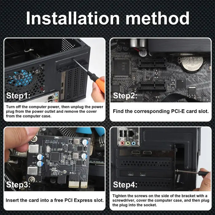 Carte PCIe vers USB C, carte d'extension USB 3.1 Gen 1 Type C à 2 ports pour ordinateur de bureau