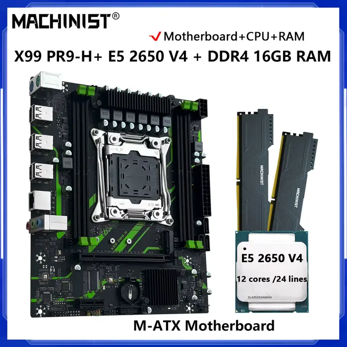 MACHINIST X99 Kit de carte mère PR9-H en option LGA2011-3 Xeon E5 2650 V4 CPU DDR4 16GB 2133MHz mémo