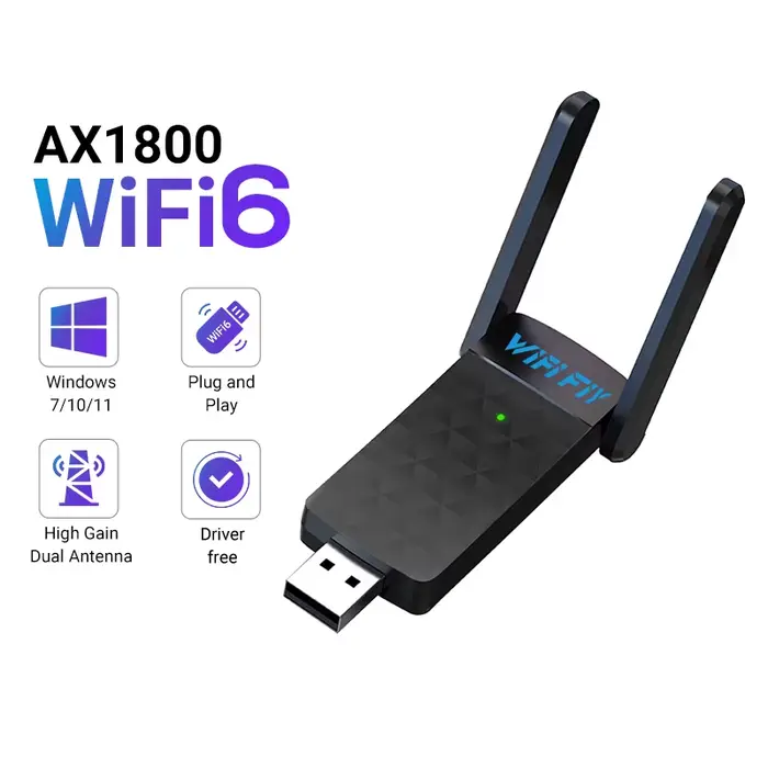 Adaptateur USB WiFi 6, 1800Mbps, 5G/2.4GHz, USB 3.0, Dongle WiFi, Stérilisation sans fil, Carte rése