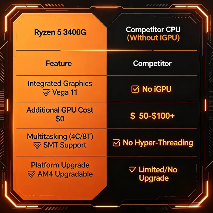 Processeur AMD Ryzen 5 3400G 4 cœurs 8 threads APU 3