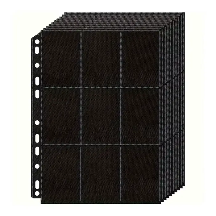 Lot de 10 pochettes noires à 9 compartiments pour classeur de cartes A4 - Pochettes à chargement lat