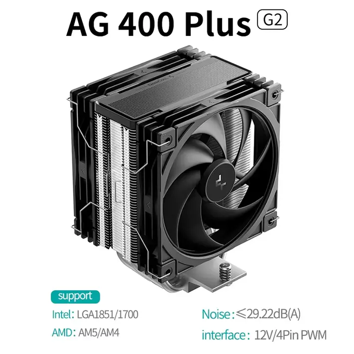 Refroidisseur de processeur DeepCool AG400 Plus 4 caloducs double ventilateur 220W, ventilateur 120m