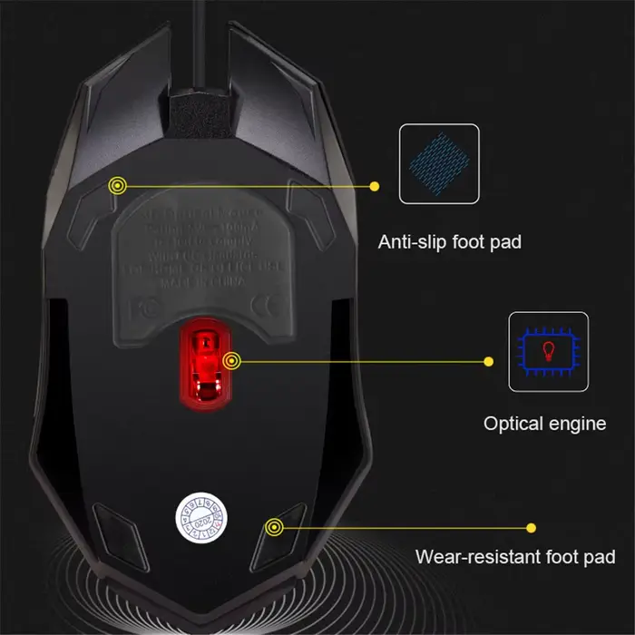 Souris de jeu filaire USB 5000 DPI 3 boutons silencieuse