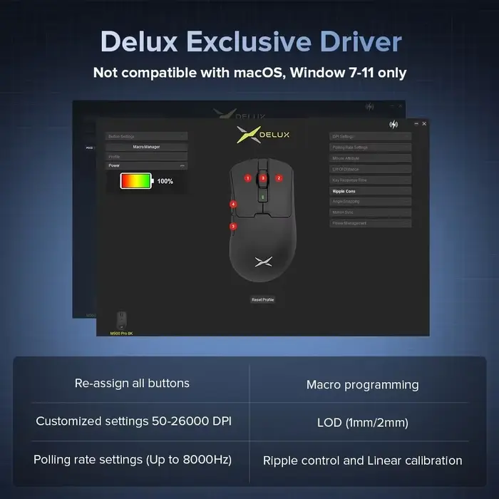 Delux-Souris de jeu ergonomique sans fil aste M900Pro