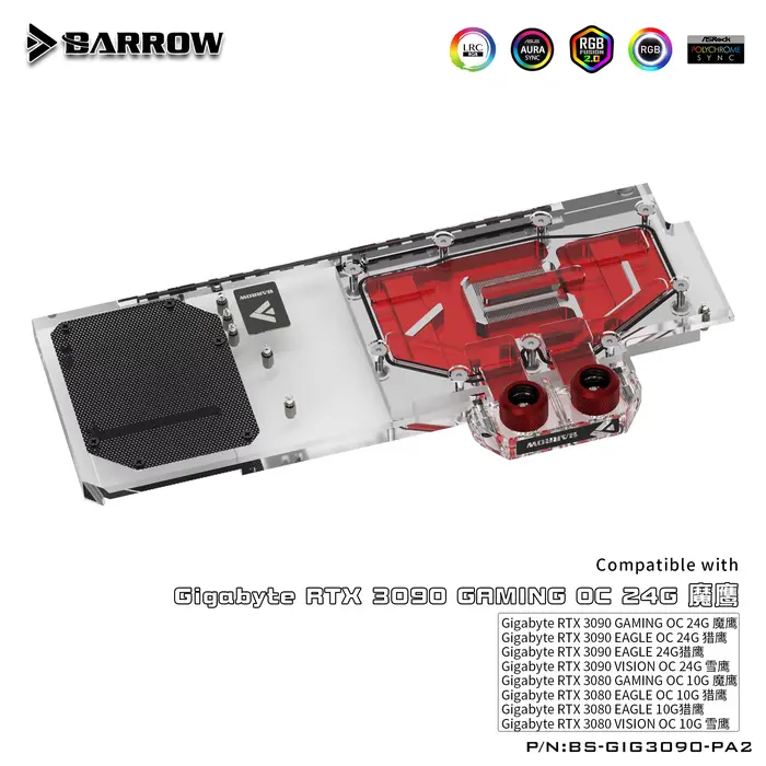 Barrow GPU bloc personnalisé refroidisseur d'eau pour GIGABYTE 3090/3080 GAMING EAGLE VISION OC couverture complète