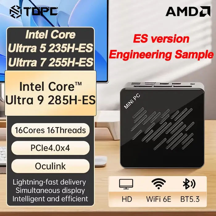 Ordinateur de jeu TOPC Intel Core Ultra 5 235H-ES/Ultra 7 255H-ES/Ultra 9 285H-ES 2*DDR5 2*M.2 2280 