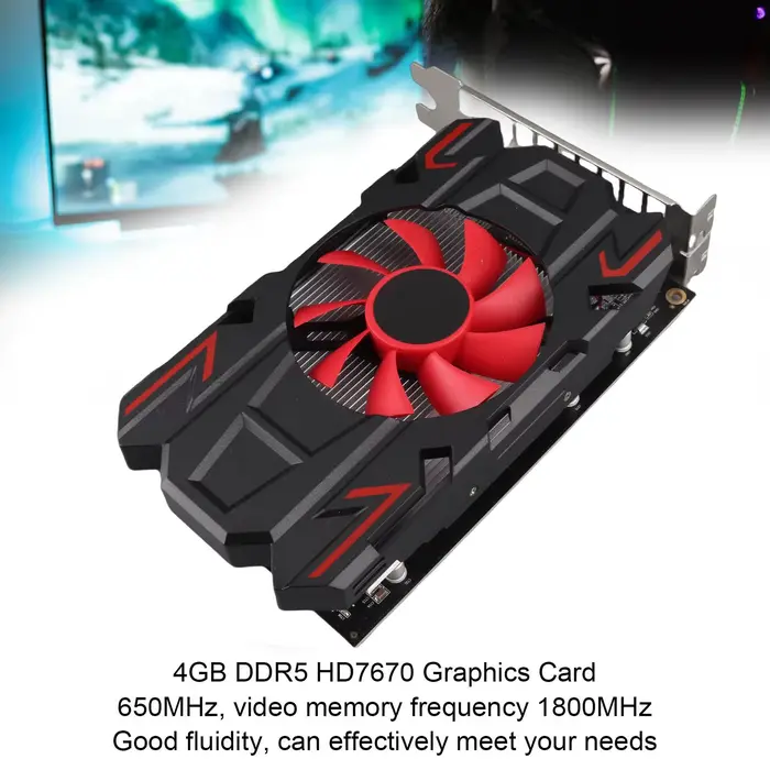 Carte graphique HD7670 4 Go DDR5 128 bits avec ventilateur de refroidissement