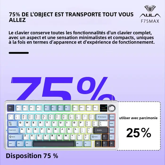 AULA F75 MAX clavier mécanique de jeu 75% filaire/Bluetooth/2.4G