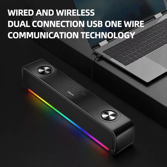 Philips SPA6209 haut-parleur multimédia de bureau sans fil 5.3 Double klaxon RGB barre de son de musique de jeu pour