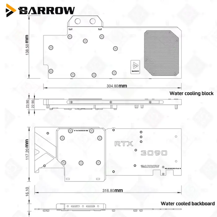 Barrow Cartes vidéo Refroidisseur d'eau BS-GIG3090-PA2 GIGABYTE 3090/3080 GAMING EAGLE cigOC GPU nuits PC
