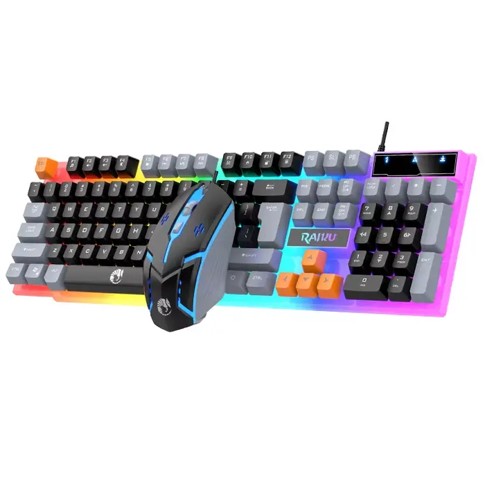 Clavier et clavier simples souris RAIKU T26 clavier lumineux à trois tons souris filaire mécanique tactile souris de jeu ensemble de clavier