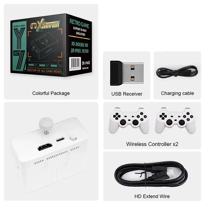 Coopreme X7 Y7 Boîtier de jeu TV Super amélioré, sortie HD, manettes doubles, console de jeu de comb