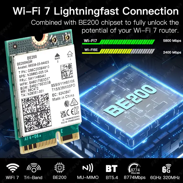 Carte WiFi 7 BE200 BT5.4 BE200NGW 8774Mbps