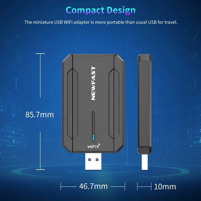 NEWFAST 5400Mbps WiFi6 Wifi adaptateur 2.4/5.8/6Ghz Gigabit 2 2*2dBi antennes USB3.0 carte réseau sans fil de jeu pour PC Win10/11